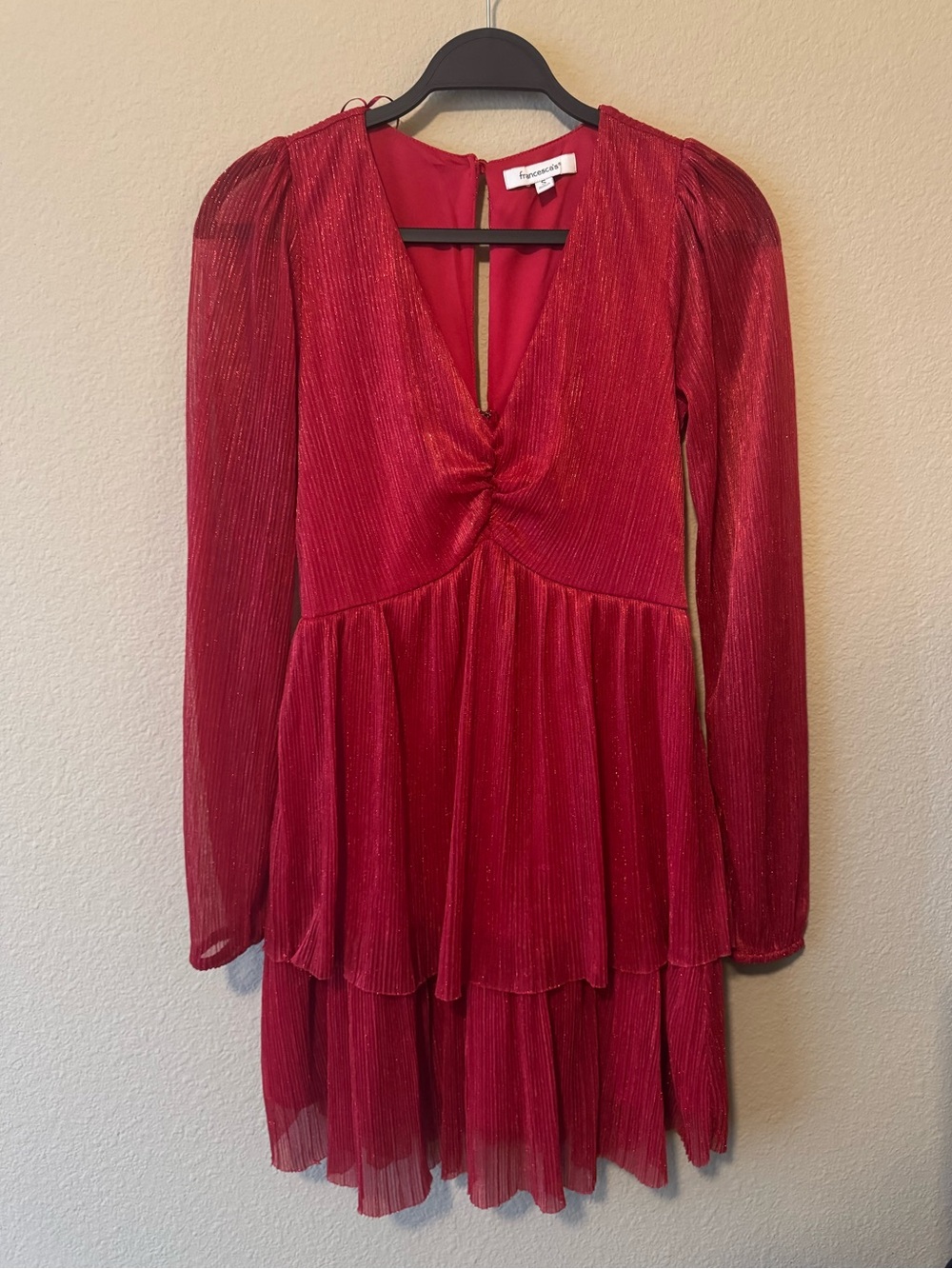 Francesca’s shimmer long sleeve tiered mini dress